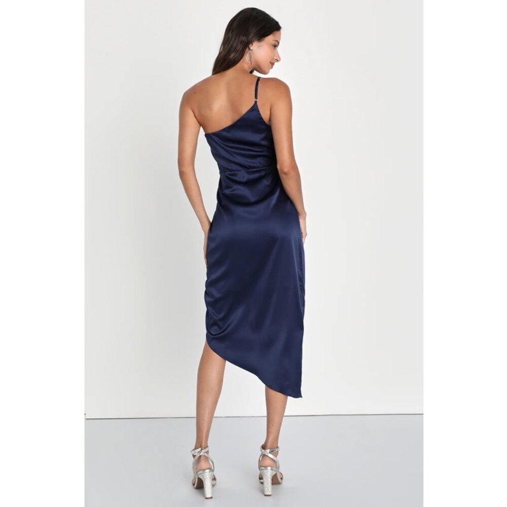 Law Of Attraction Navy Blue One-shoulder Asymmetrical Midi Dress - large NWT - Picture 2 of 10